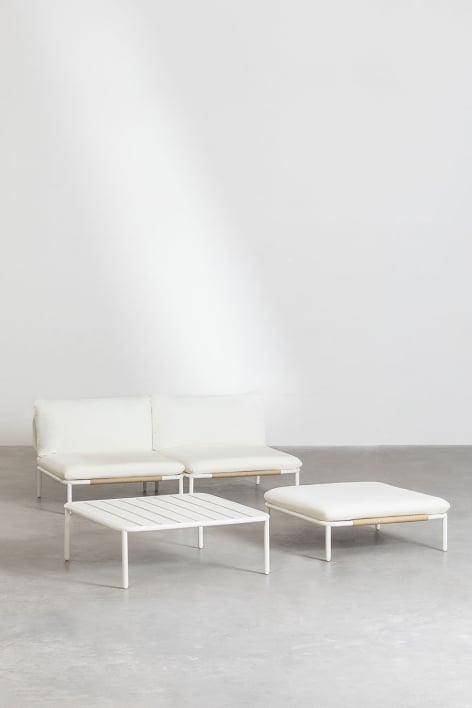 Tuinset met 2-delige modulaire bank, poef en Roubly salontafel