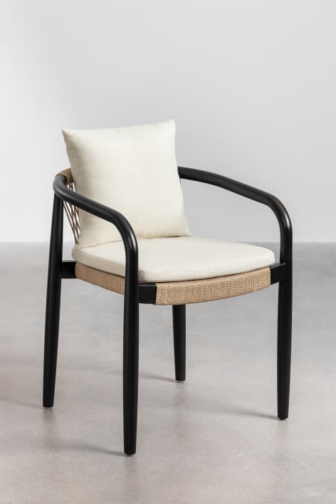 Set van 2 eetkamerstoelen met armleuningen in acacia en gevlochten papier Giulia