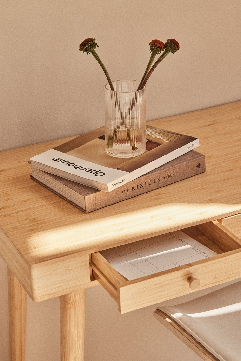 Takeo bureau 100x50 cm van bamboe met lades, galerij beeld 3