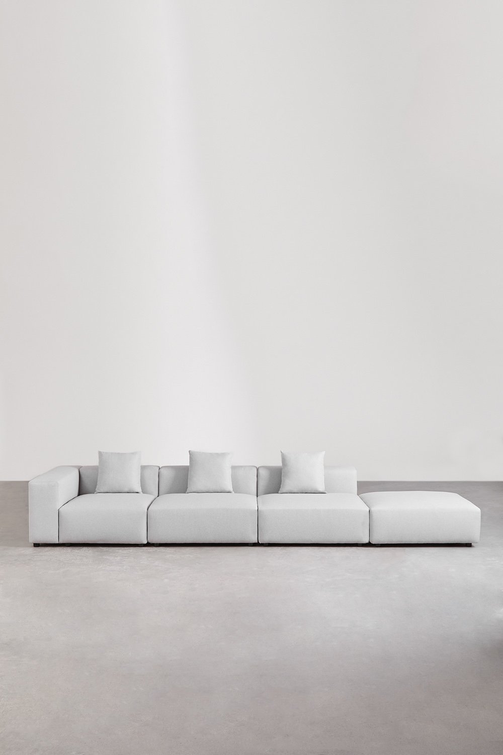 Bruna modulaire hoekbank links met 3 delen met hoge armleuning en poef ↔︎450 cm, galerij beeld 4