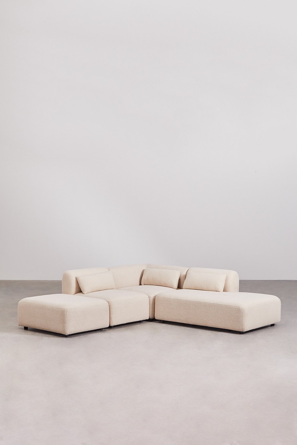 3-delige modulaire hoekbank met chaise longue rechts en Fogler poef, galerij beeld 2