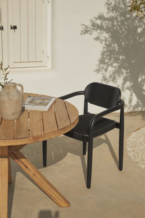 Naele Vintage houten tuinstoel met armleuningen - Zwart