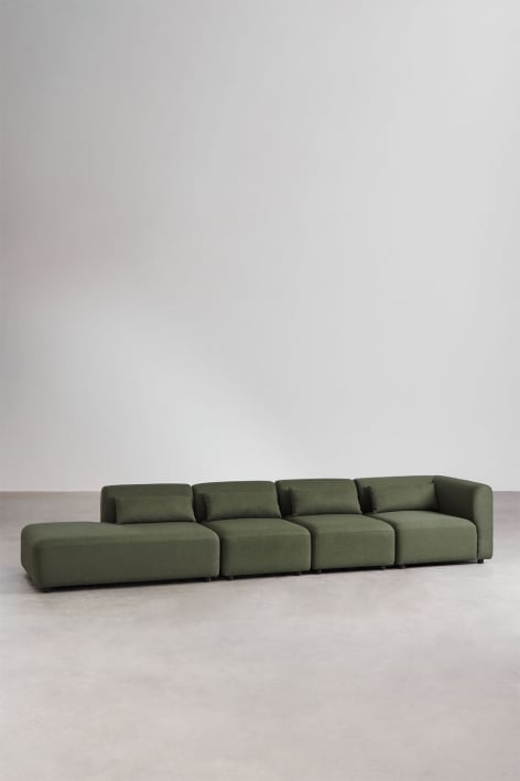 Fogler 4-delige modulaire hoekbank met chaise longue links - Chenille Groen – Salie