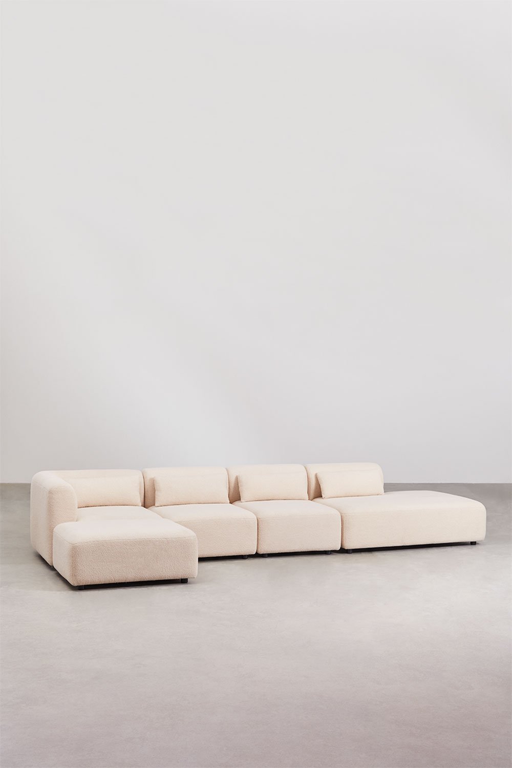 4-delige modulaire hoekbank met chaise longue rechts en Fogler poef, galerij beeld 1