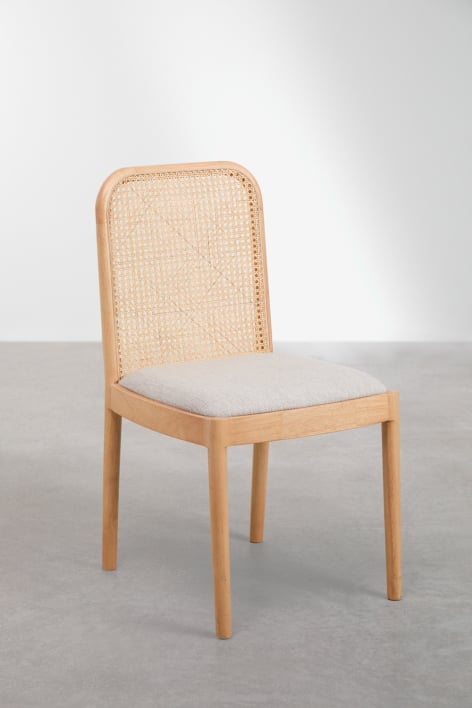 Set van 2 eetkamerstoelen van rubberhout en rotan Yaiza