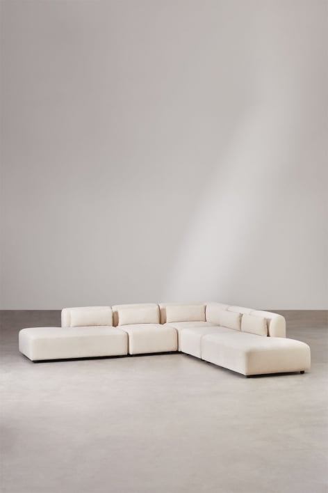 Fogler 5-delige modulaire hoekbank met dubbele chaise longue - Corduroy Beige – linnen