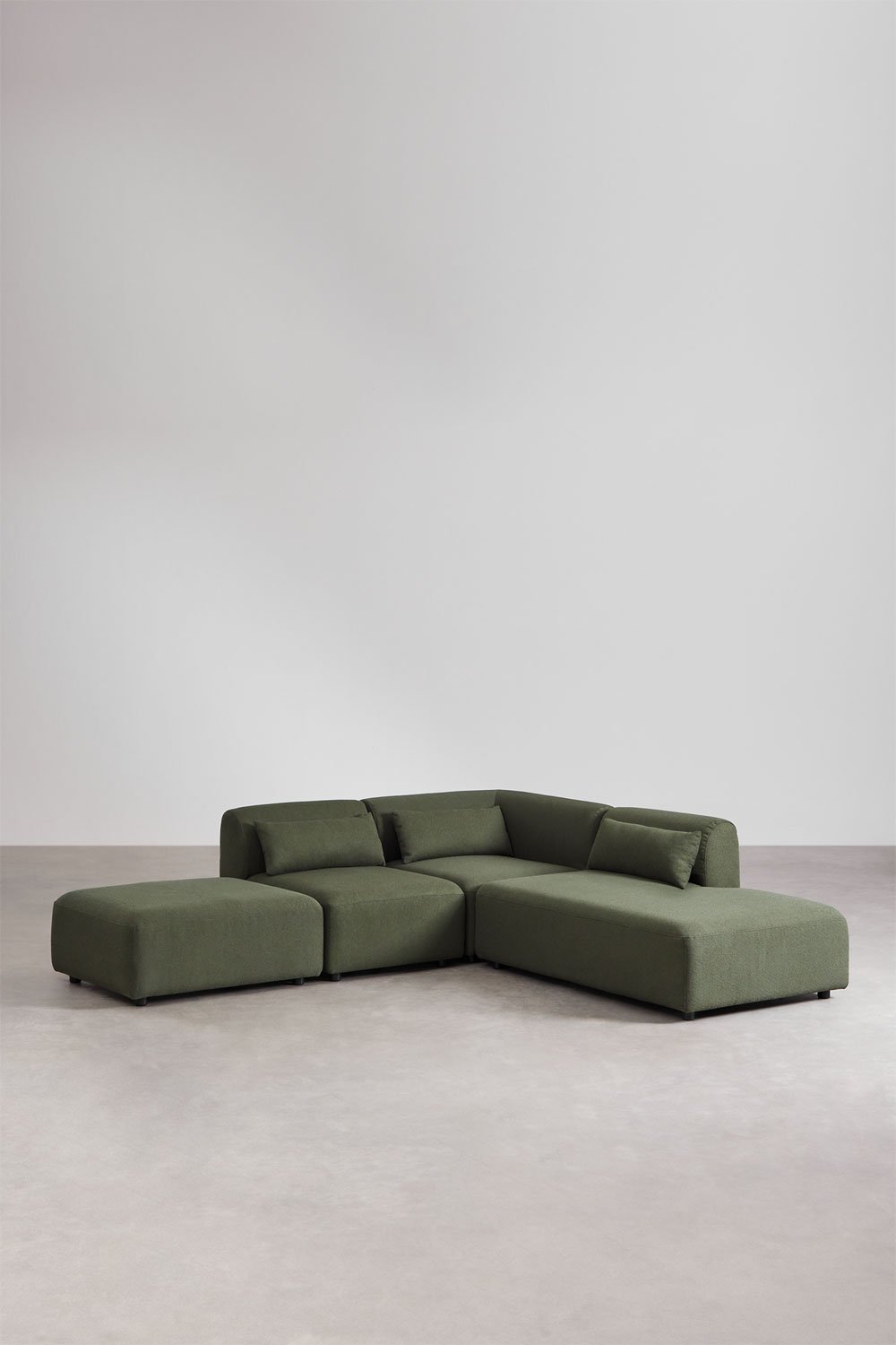 3-delige modulaire hoekbank met chaise longue rechts en Fogler poef, galerij beeld 1