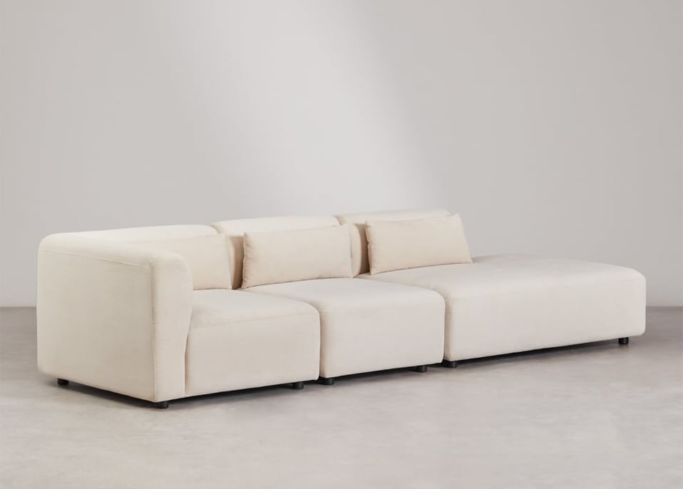 Fogler 3-delige modulaire hoekbank met chaise longue rechts - Corduroy Beige – linnen