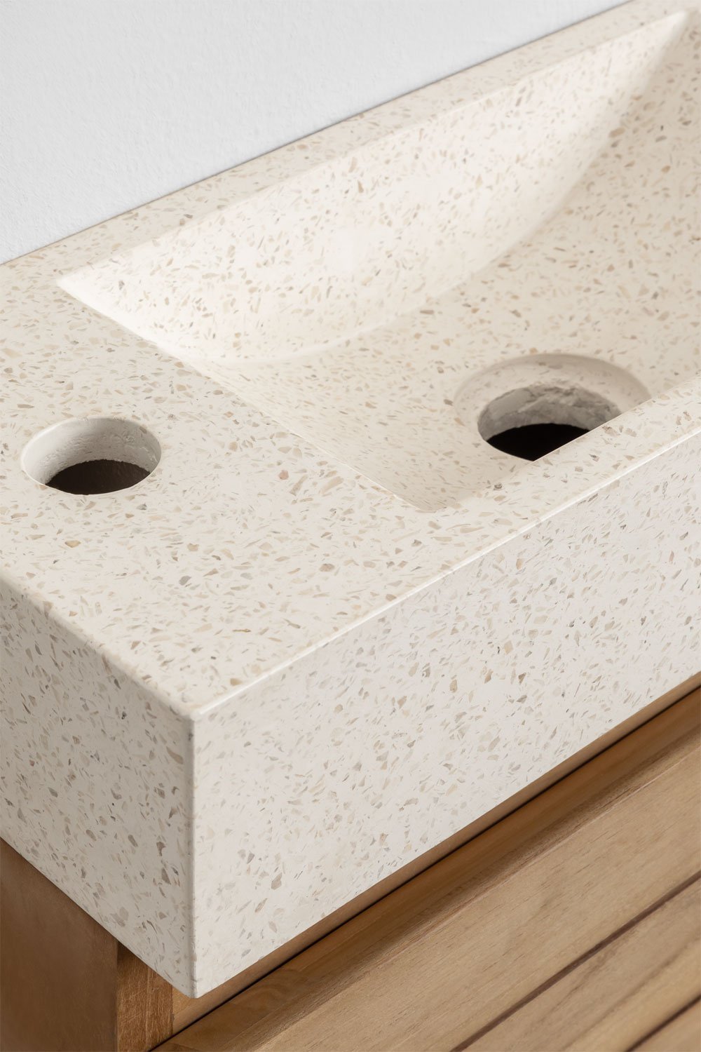 Teakhouten badkamermeubelset met geïntegreerde wastafel in Napier cement , galerij beeld 5