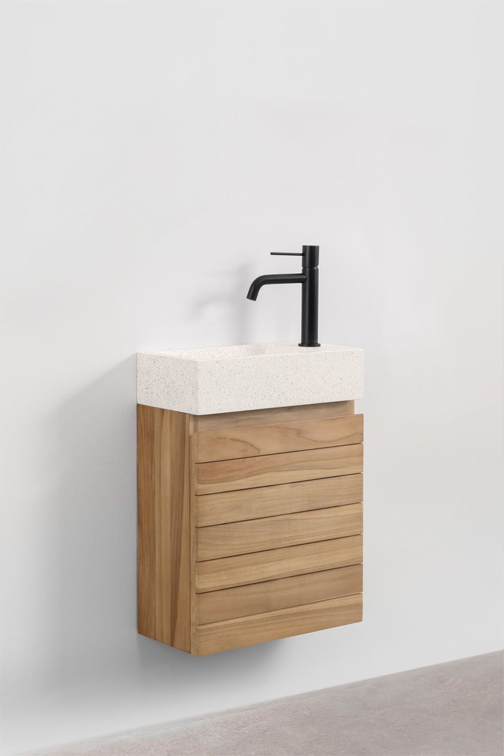 Teakhouten badkamermeubelset met geïntegreerde wastafel in Napier cement , galerij beeld 3