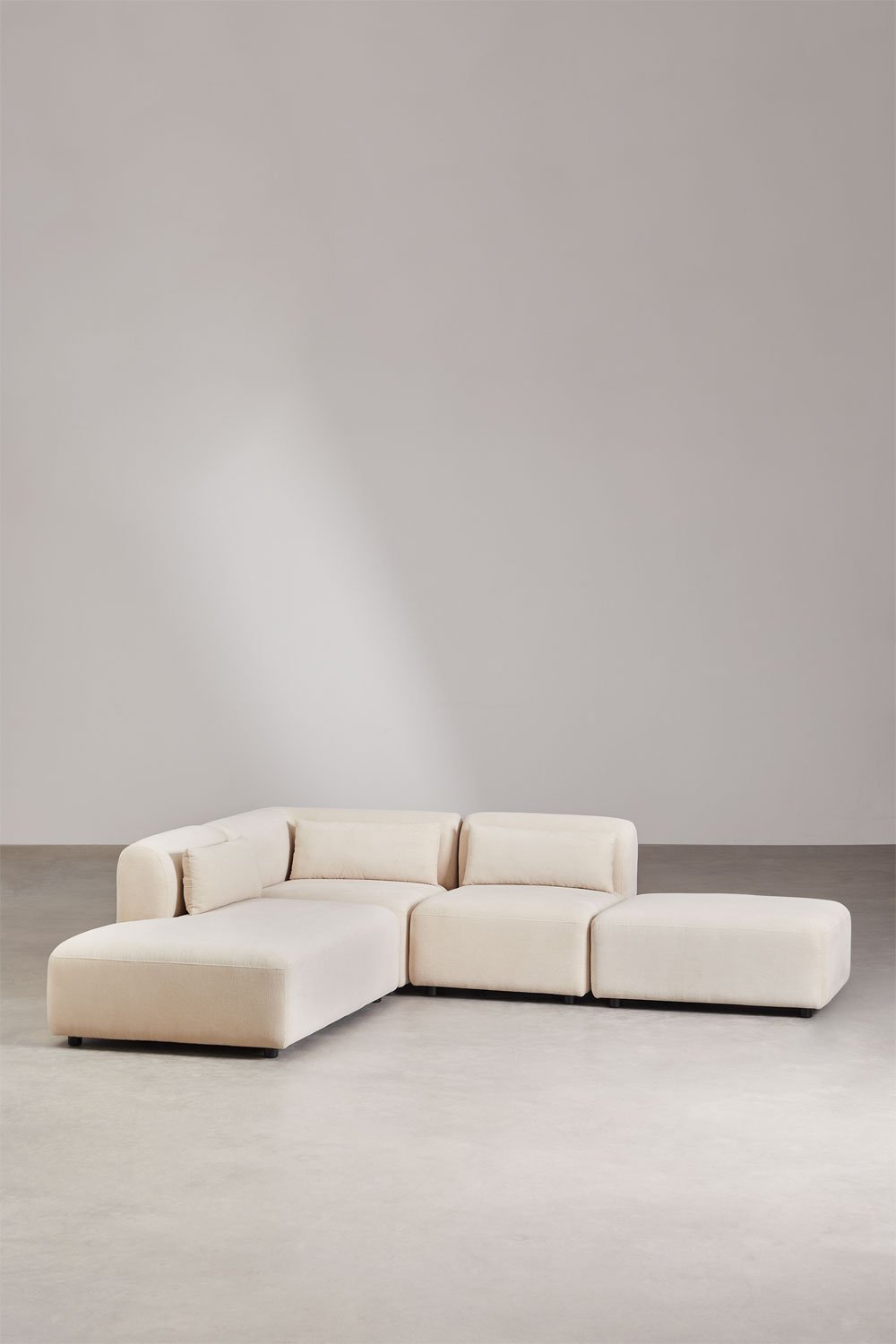 3-delige modulaire hoekbank met chaise longue links en Fogler poef, galerij beeld 1