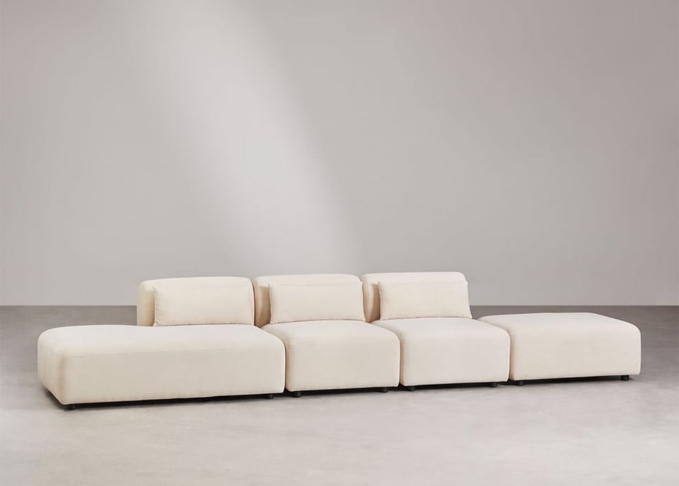 3-delige modulaire bank met links chaise longue en Fogler poef