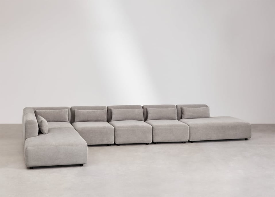 Fogler 6-delige modulaire hoekbank met dubbele chaise longue - Corduroy Grijs – taupe – koel