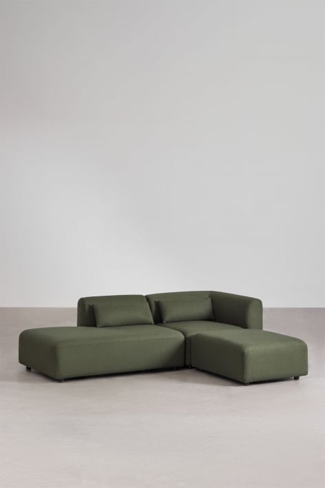 2-delige modulaire hoekbank met chaise longue links en Fogler poef - Chenille Groen – Salie