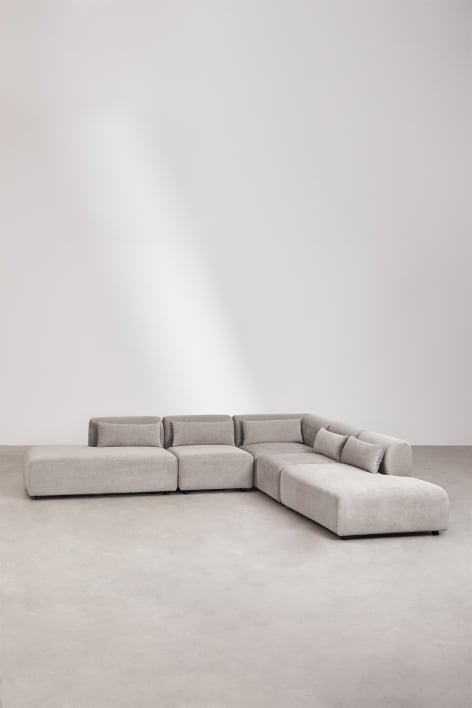 Fogler 5-delige modulaire hoekbank met dubbele chaise longue - Corduroy Grijs – taupe – koel