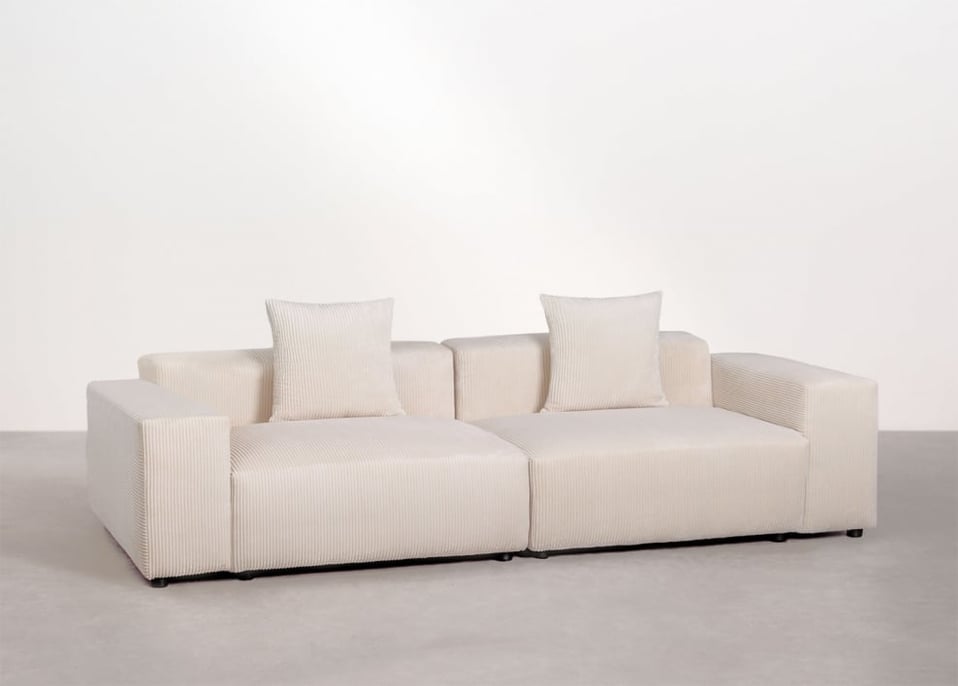 Modulaire 2-delige bank ↔︎270 cm met lage armleuning Bruna - Corduroy Beige – linnen