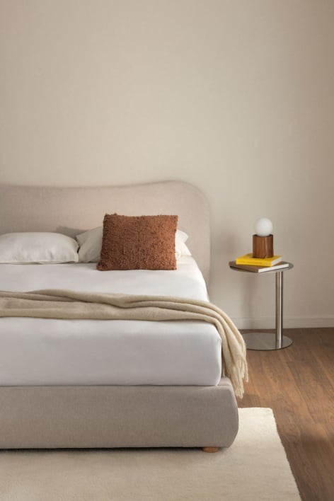 Bed voor matras 150x190cm met opklapbed in crèmekleurige stof Winselet - Stof Crème Beige