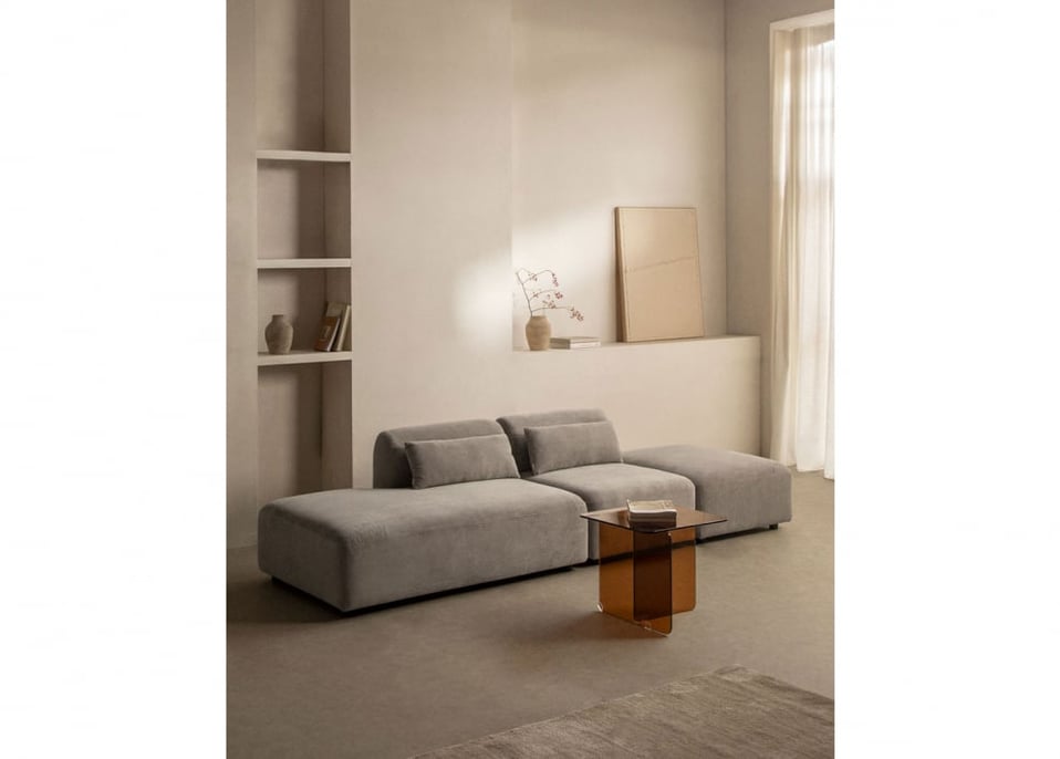 2-delige modulaire bank met links chaise longue en Fogler poef - Corduroy Grijs – taupe – koel