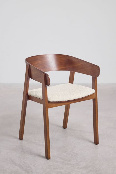 Pak van 4 Olsen houten eetkamerstoelen - Bouclé Wit