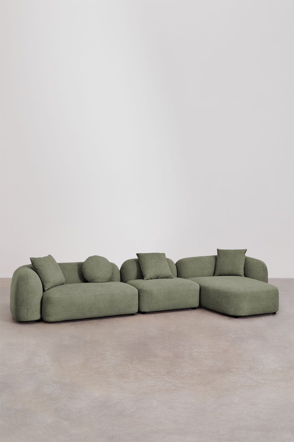 Modulaire bank met chaise longue rechts, 3-delig in chenille Coco, galerij beeld 1