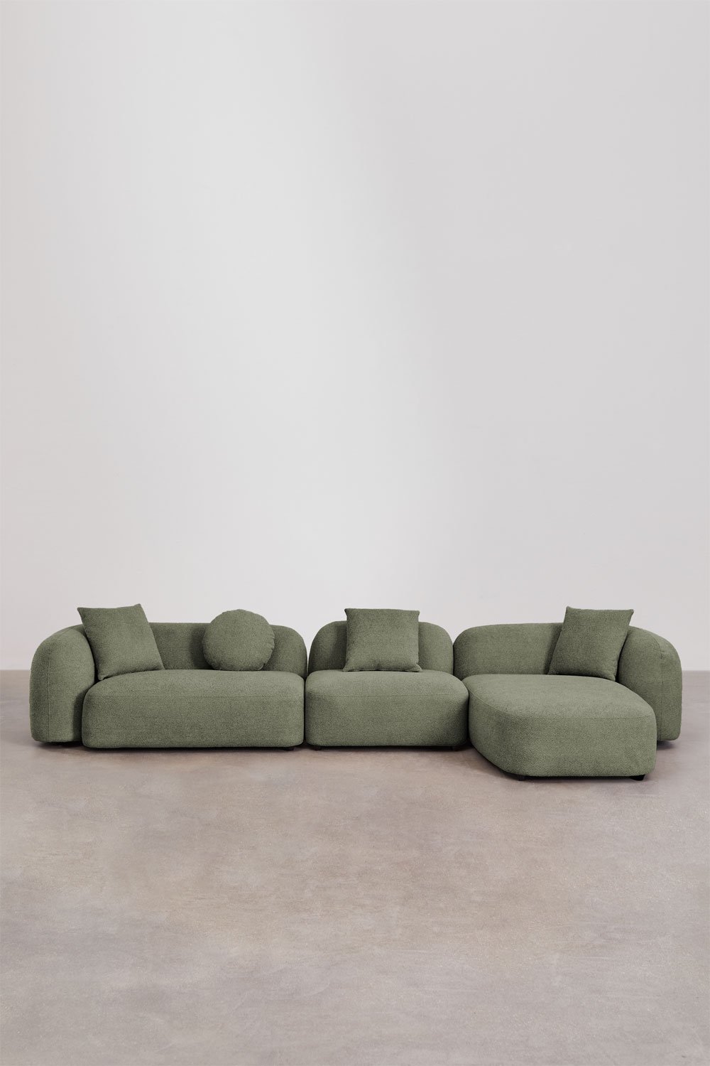 Modulaire bank met chaise longue rechts, 3-delig in chenille Coco, galerij beeld 2