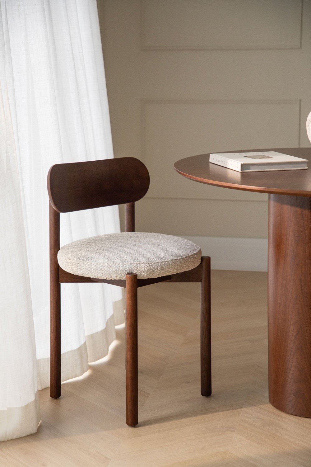 Pakket van 4 Bianca gestoffeerde eiken eetkamerstoelen, galerij beeld 1