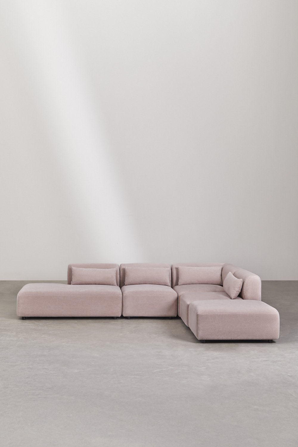 4-delige modulaire hoekbank met chaise longue links en Fogler poef, galerij beeld 3