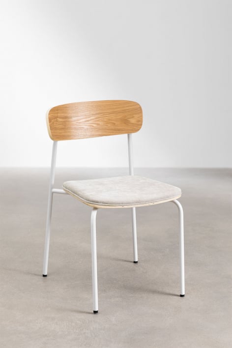 Set van 4 stapelbare eetkamerstoelen van ijzer en hout Wilpier - Gardenia Wit