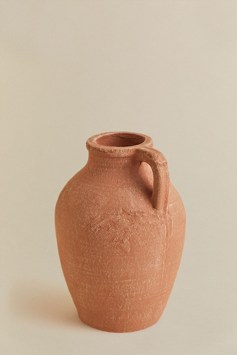 LUKA Keramische rustieke boerderijvaas, 21 cm terracotta vaas met handvat, neutrale klei pot vazen decoratieve vaas voor woonkamer, tafel, plank decor