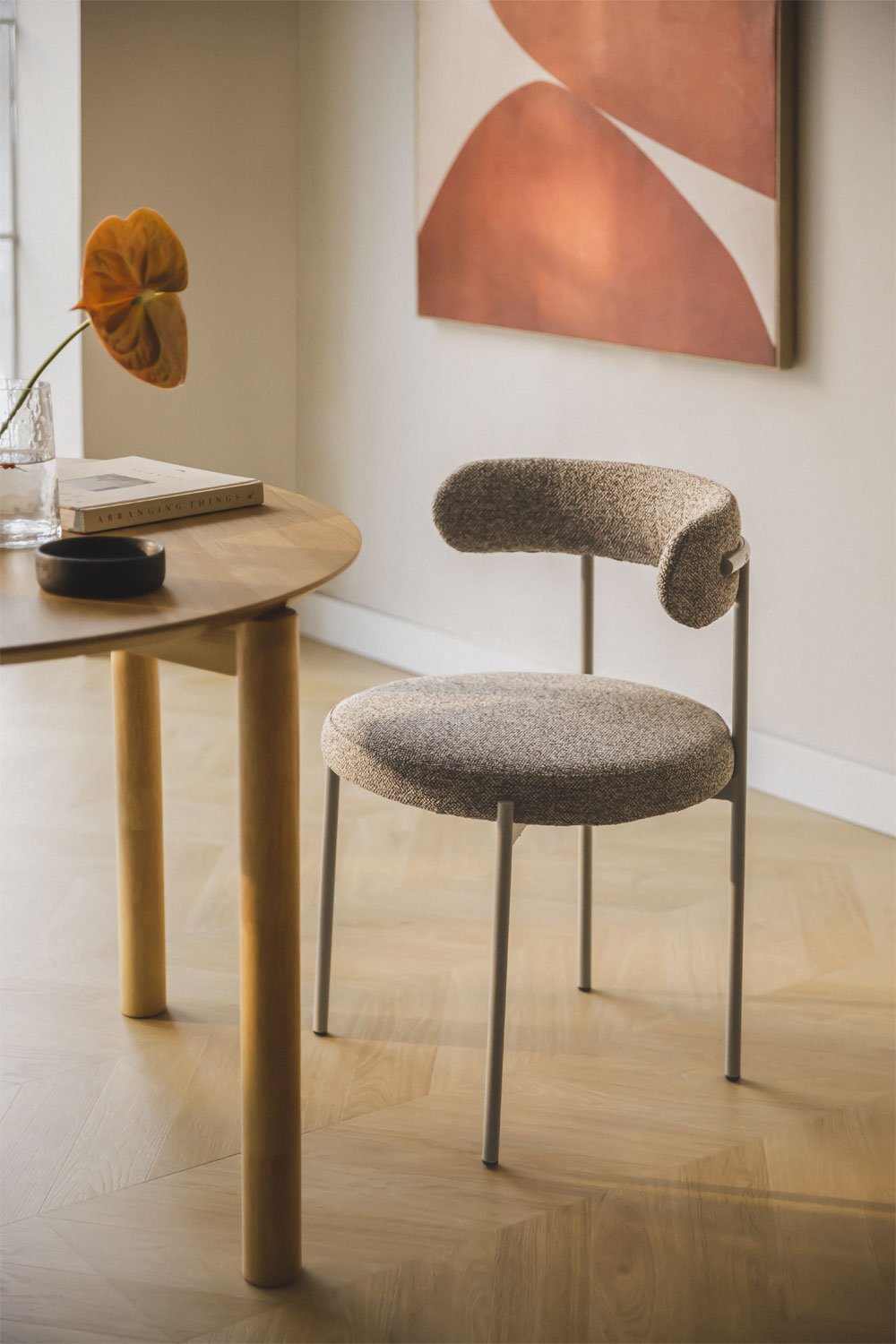 Set van 2 eetkamerstoelen in Brim bouclé stof, galerij beeld 1