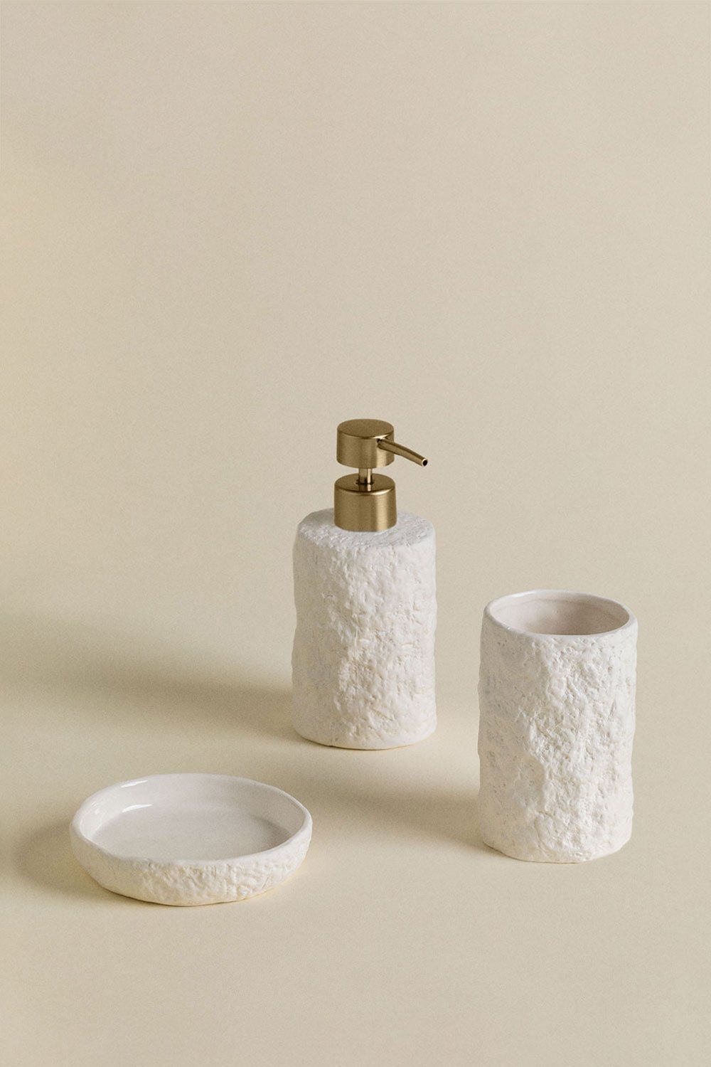 Badkameraccessoires-set van goudkleurig steengoed Zolave, galerij beeld 2