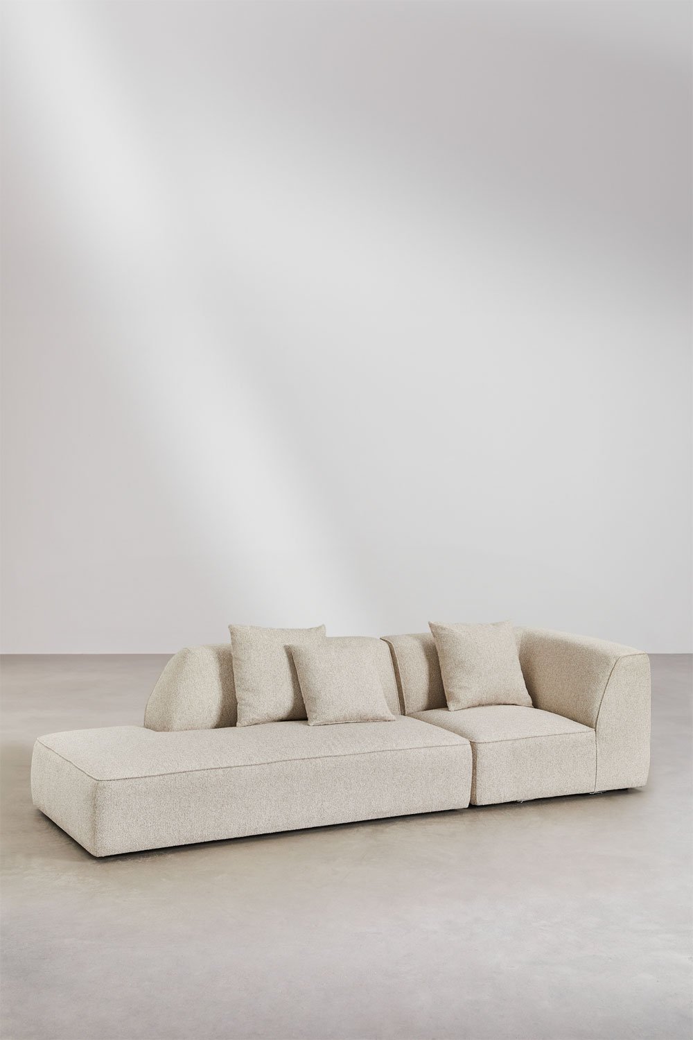 2-delige modulaire hoekbank met linkse chaise longue in bouclé stof Cardea, galerij beeld 1