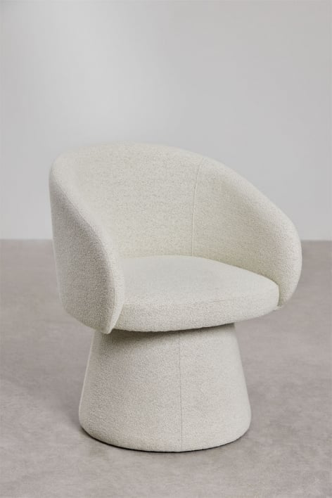 Set van 4 draaibare eetkamerstoelen met armleuningen in Flavian bouclé stof