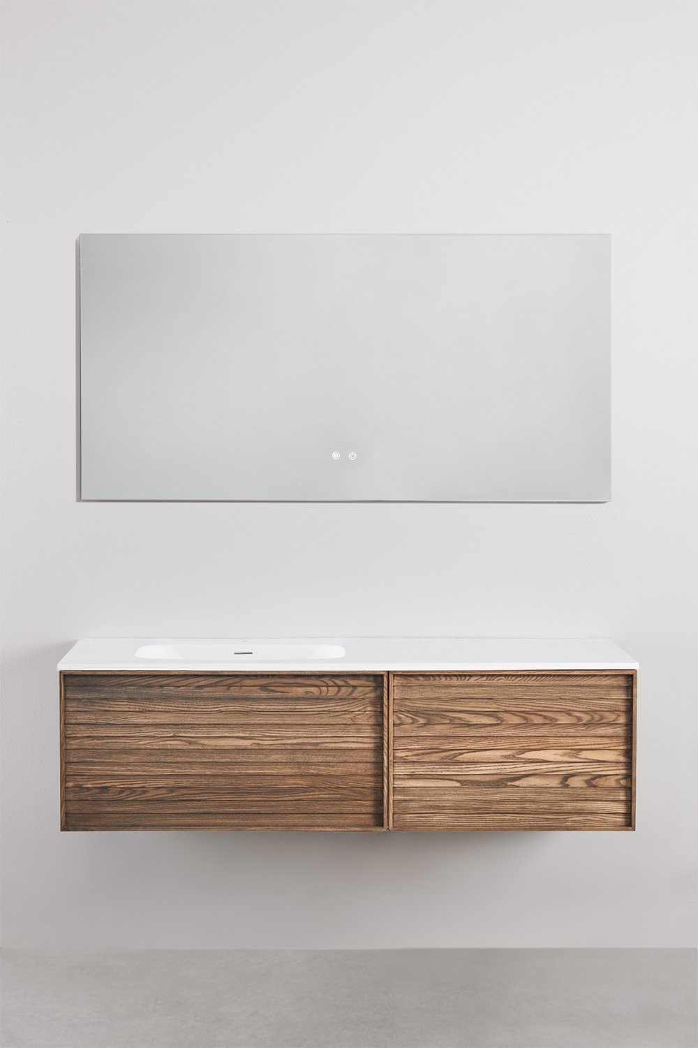 Conjunto vaniteit hangend 140x50 cm in hout met geïntegreerde wastafel Solea, galerij beeld 3