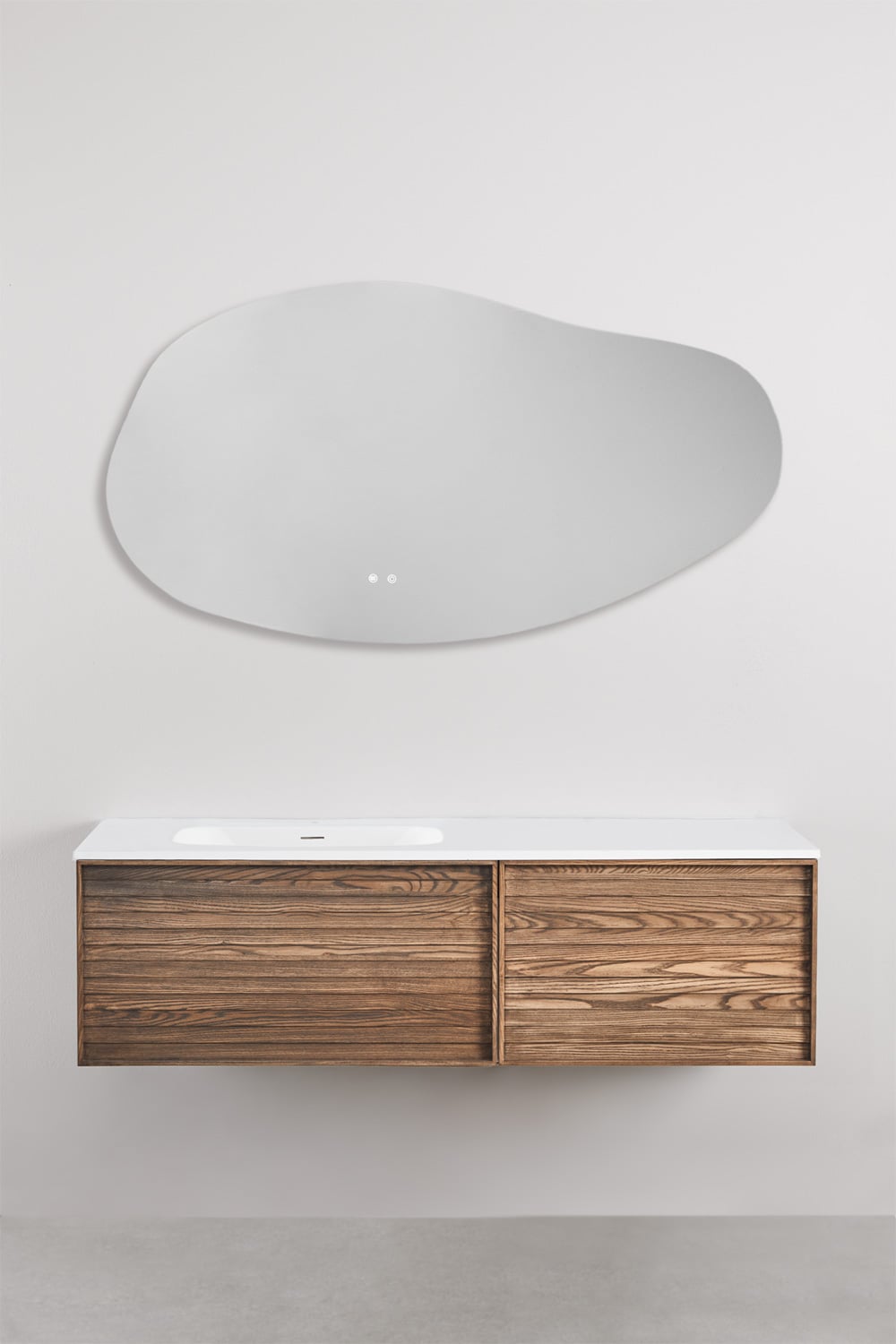 Conjunto vaniteit hangend 140x50 cm in hout met geïntegreerde wastafel Solea, galerij beeld 3