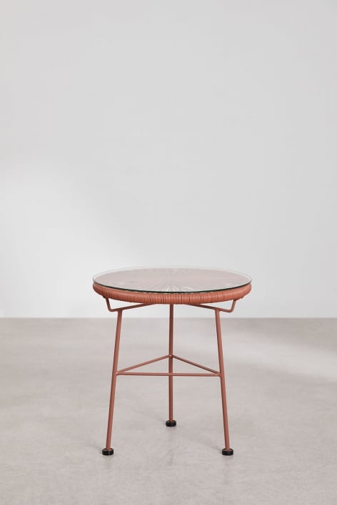 Ronde bijzettafel Ø45 cm in staal en synthetisch riet Acapulco