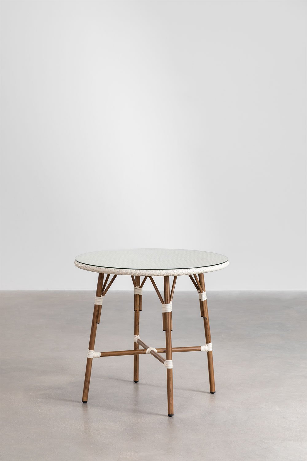 Set ronde tafel Ø80 cm en 2 stapelbare tuinstoelen in aluminium en kunststof rotan Brielle Bistro , galerij beeld 2