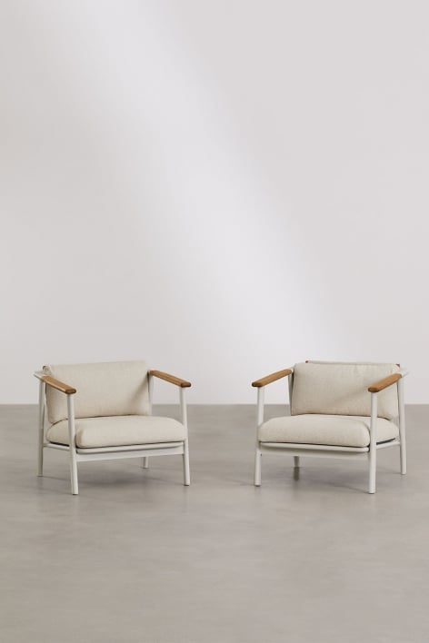 2-pack tuinstoelen van aluminium en bouclé stof Yervin