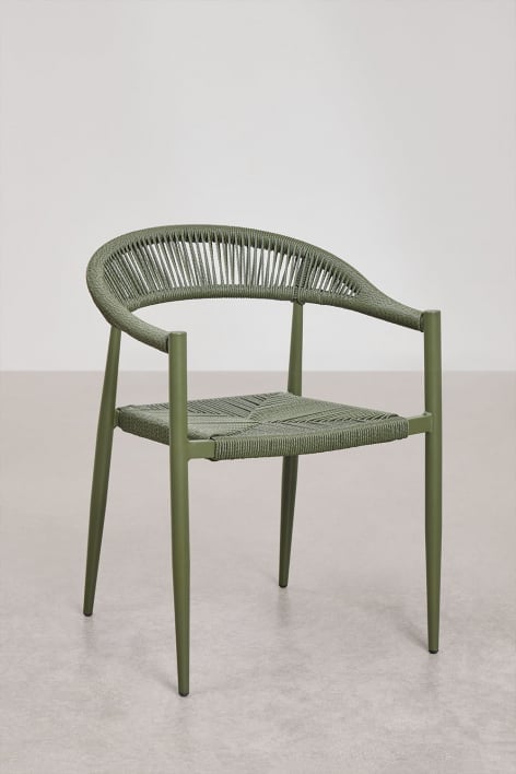 Pakket van 4 stapelbare tuinstoelen met armleuningen in aluminium en synthetisch rotan Amatria