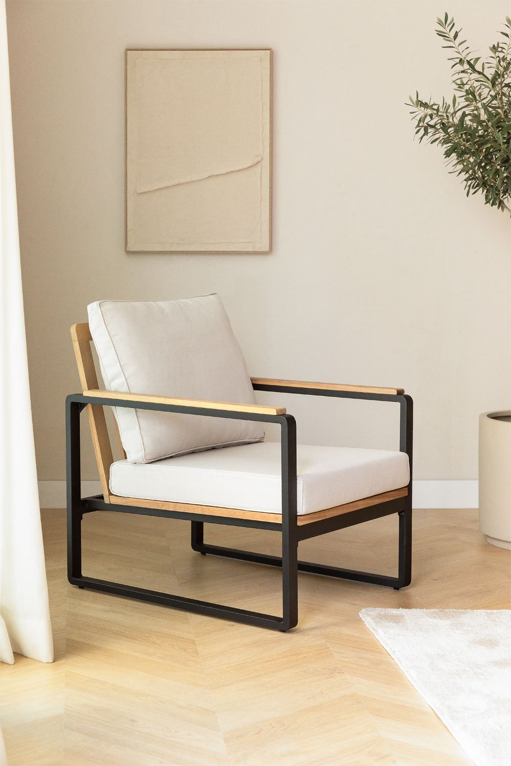 Aluminium en Lipov acaciahouten fauteuil, galerij beeld 7