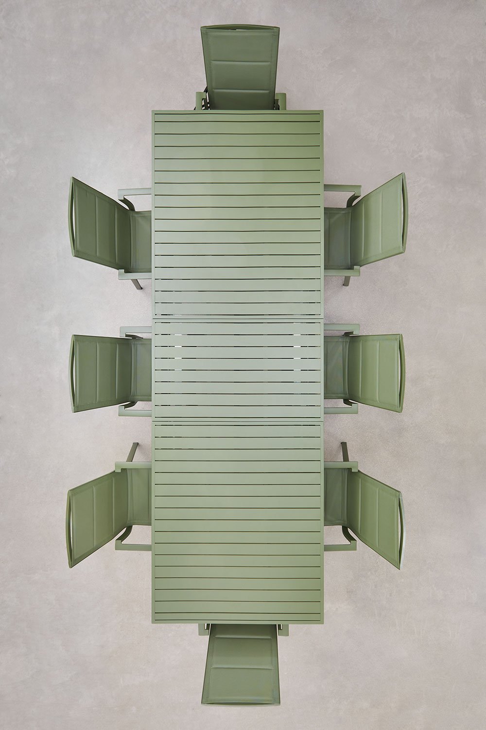 Karena rechthoekige uitschuifbare tafelset 240-300x100 cm en 8 stapelbare tuinstoelen met aluminium armleuningen, galerij beeld 3