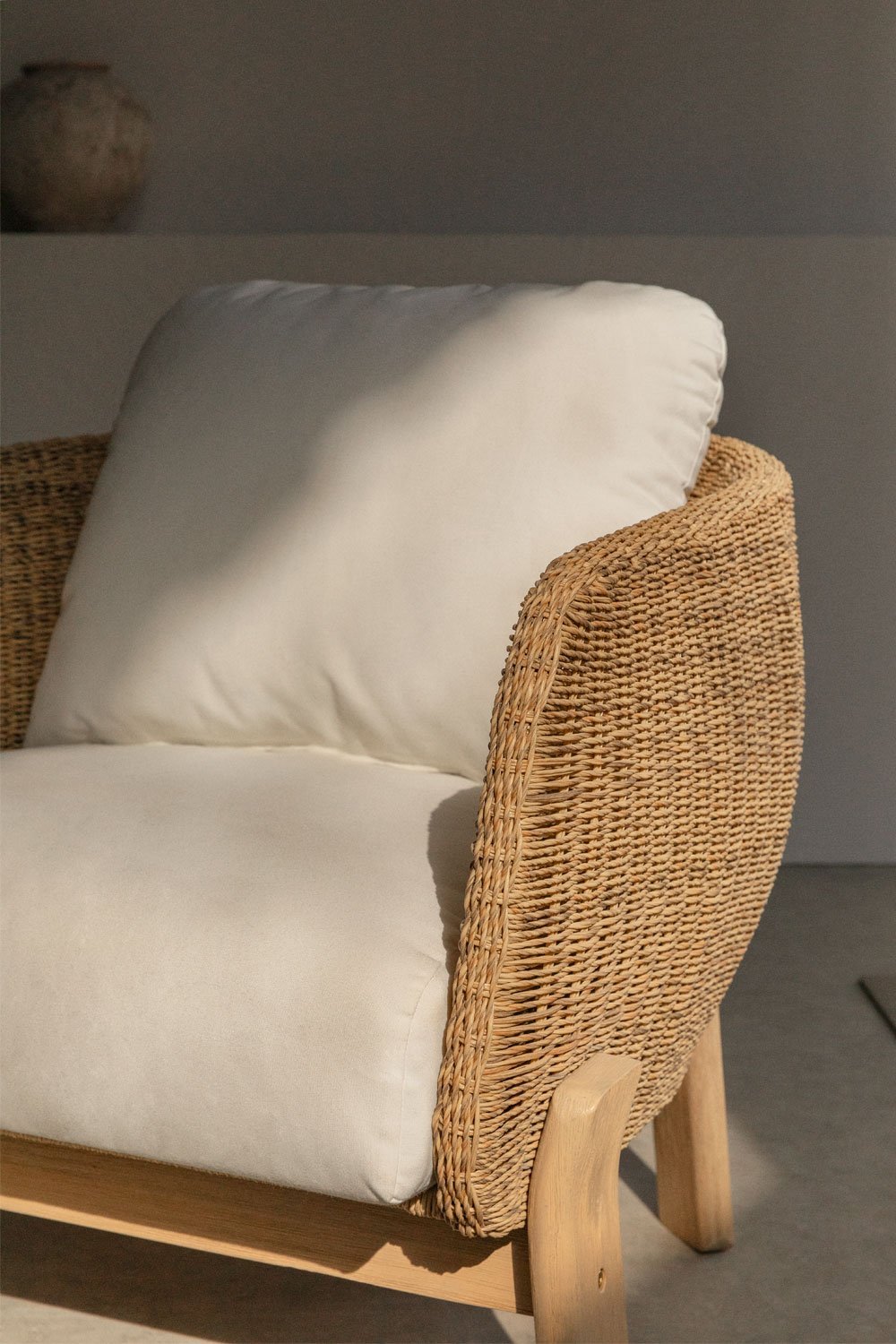 Fauteuil van acaciahout en synthetisch rotan Leilan, galerij beeld 2