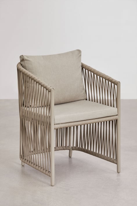 Set van 2 eetkamerstoelen met armleuningen in aluminium en gevlochten touw Sophie