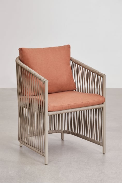 Verpakking van 4 eetkamerstoelen met armleuningen in aluminium en gevlochten touw Sophie