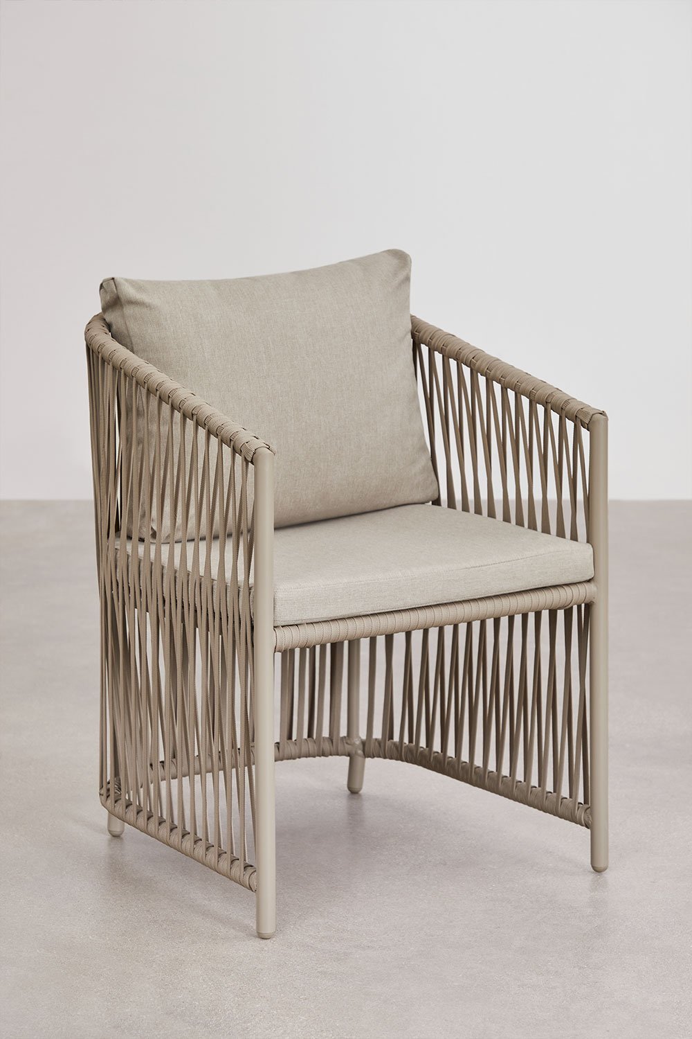 Verpakking van 4 eetkamerstoelen met armleuningen in aluminium en gevlochten touw Sophie, galerij beeld 1