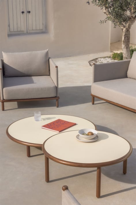 Set van 2 ronde tuinsalontafels van acaciahout Olivia - Beige - Semoline