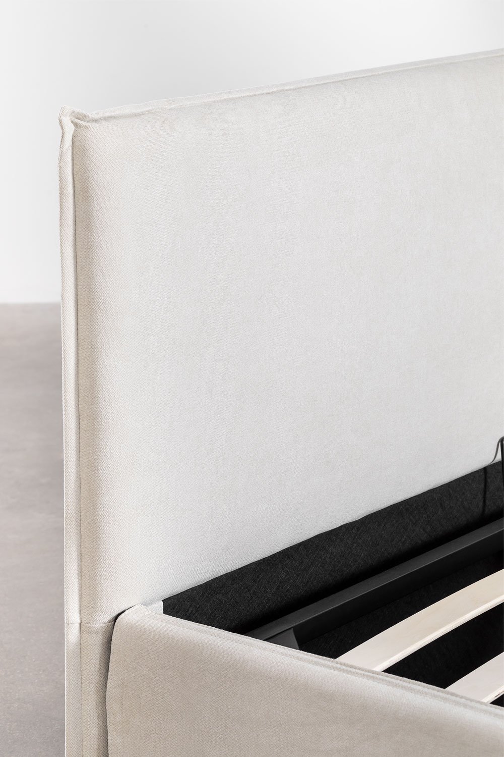 Bed voor matras 150x190cm met opklapbed in gebroken wit chenille Lorea, galerij beeld 6