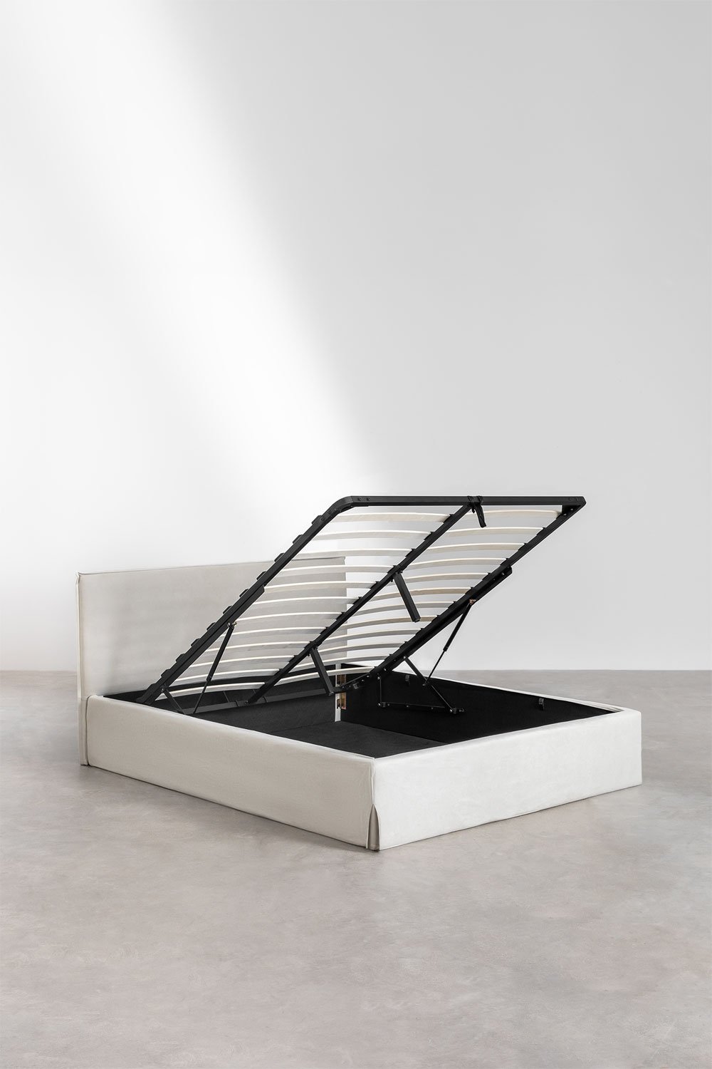 Bed voor matras 140x190 cm met opklapbed in gebroken wit chenille Lorea, galerij beeld 4