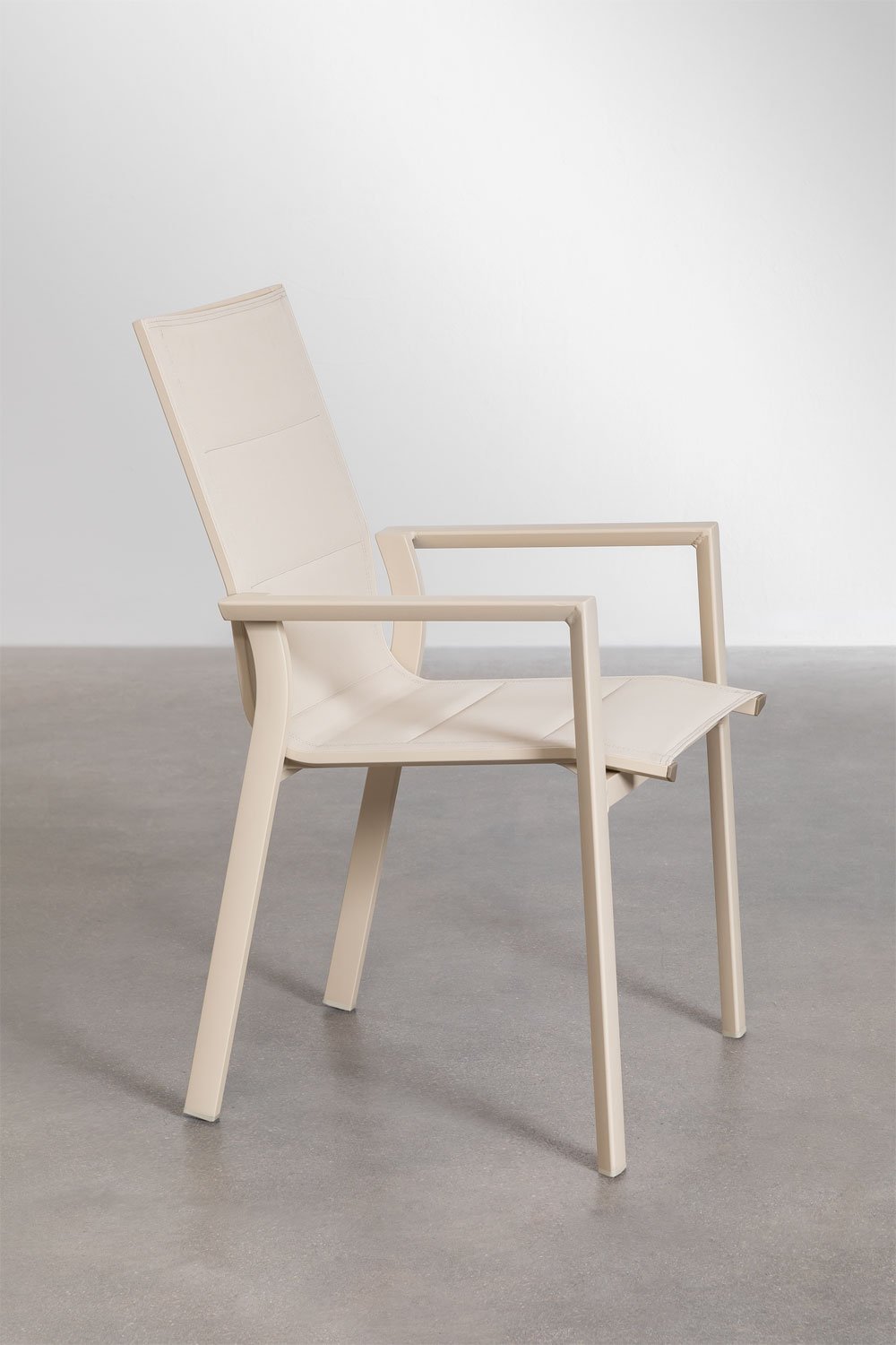 Set van 145-200x145 cm Barces ronde uitschuifbare tafel en 6 Karena aluminium stapelbare tuinstoelen met armleuningen, galerij beeld 7