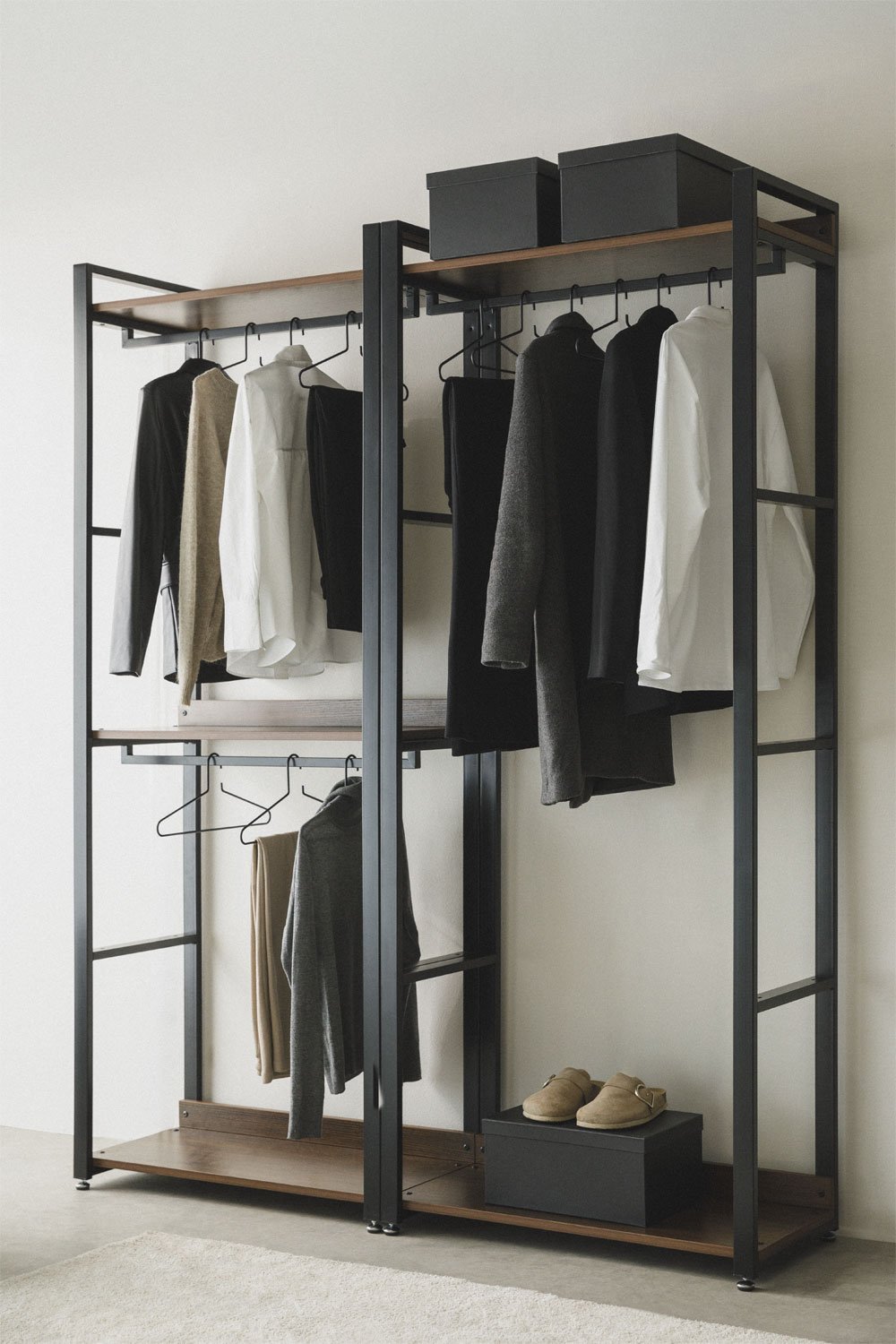 Open Modulaire Kast van 2 Stukken met Stalen en Houten Kledingrek Ariaster, galerij beeld 1
